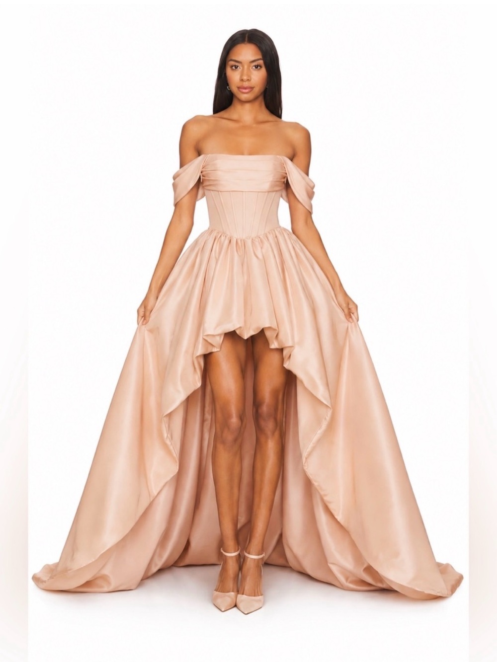 NWT Barbie+AZAZIE Satin Blush Corset Off-Shoulder Dramatic Prom Bridal $499 📐WD6